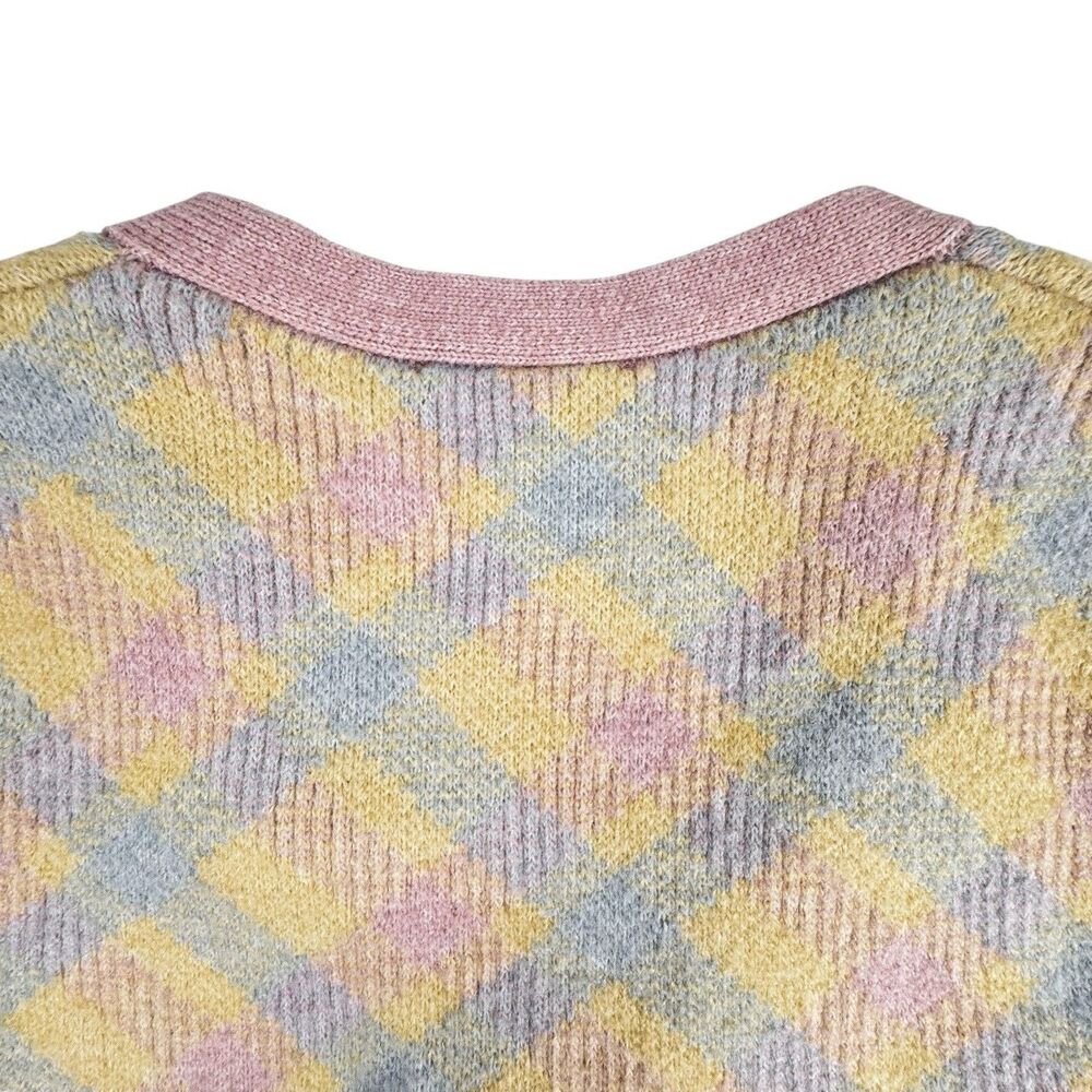 Zara Pastel Argyle Cardigan Womens S Rhinestone Button Preppy Soft Girl Academia - Picture 8 of 13